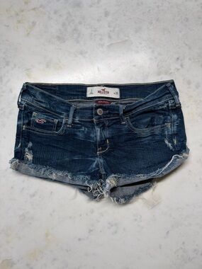 Hollister Women's Dark Indigo Distressed Denim Cutoff Shorts